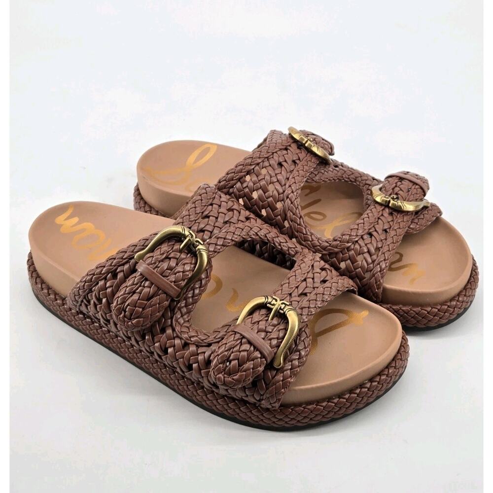 Sam Edelman Reid Buckle Braided Woven Slide Footbed Sandal Spiced Rum Sz 7.5